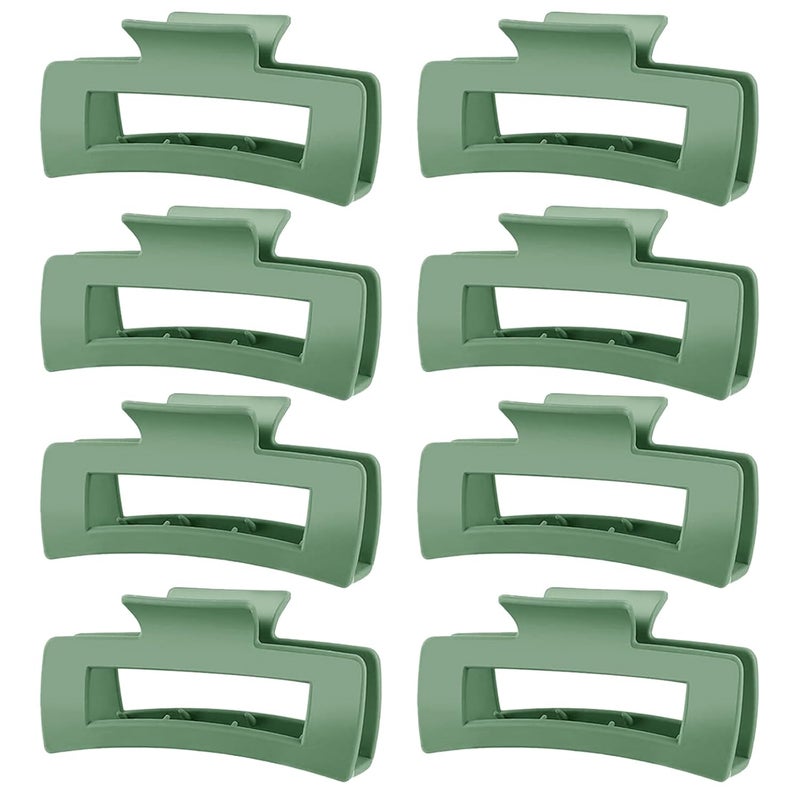 TOCESS Hair Claw Clips for Women - 8PK Large Neutral Matte Square Jumbo Hair Clips for Thick, Thin, Long, Short, Curly Hair Girls, Big Jaw Clip Set for Daily Use (Forest Green) - Image 1